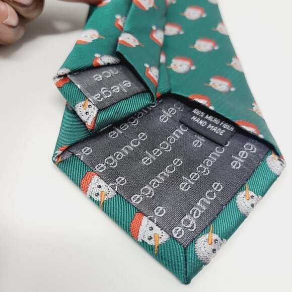 Elegance | Green Snowman With Santa Hat Print Tie - Picture 8 of 14